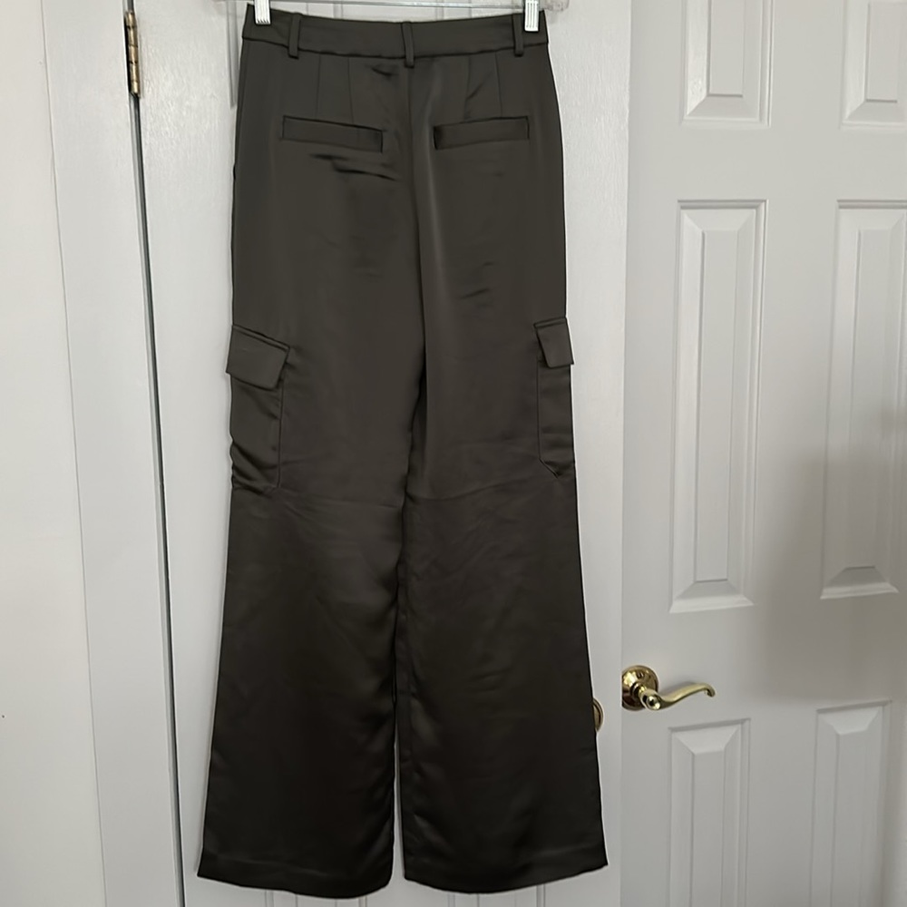 *Excellent Condition* Express, Wide Leg, High Waist, Green, Shiny, Cargo Pants - Picture 8 of 11